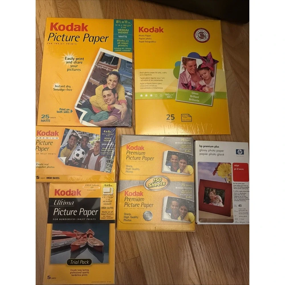 Assorted Photo Paper Lot of 6- 5 New Packs And 1 Partial Pack Kodak, HP